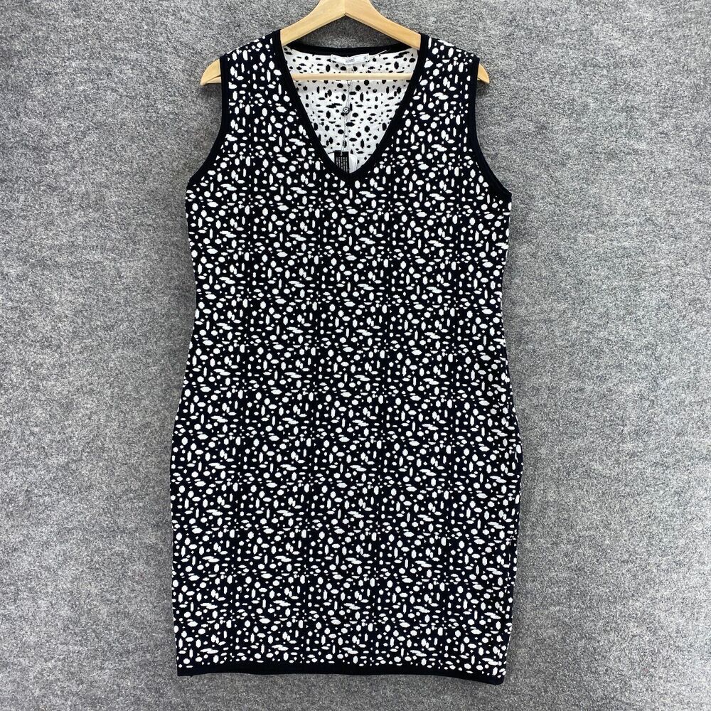 New Sioni Dress Women XL Black Geometric Shift Short V-Neck Sleeveless Cotton